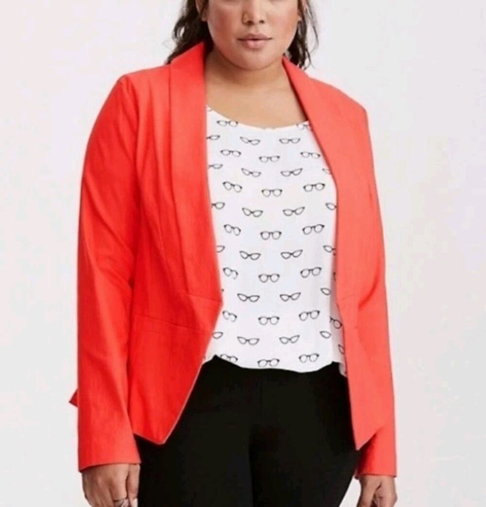 Torrid ~Woman Size 4~ Orange/Red Open Front Jacket Blazer, Stretch Fully Lined.